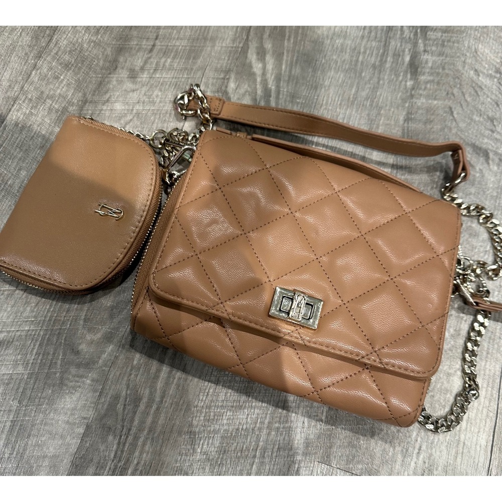 Steve Madden Tan Quilted Crossbody‎ Bag with Detachable Coin Purse Set